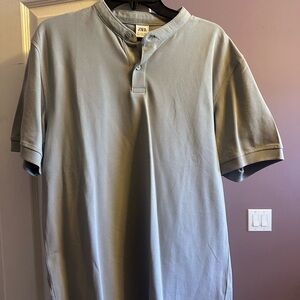 Zara Men's Gray Polo collarless Shirt